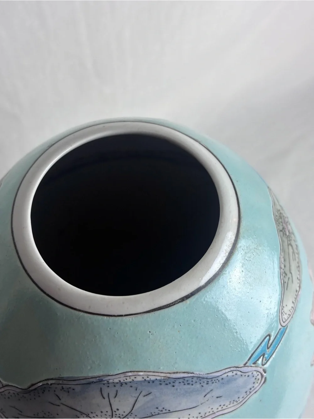 Vintage WBI Chinese Porcelain Lotus Flower Vase -Mint Blue / Pastel Water Lilies